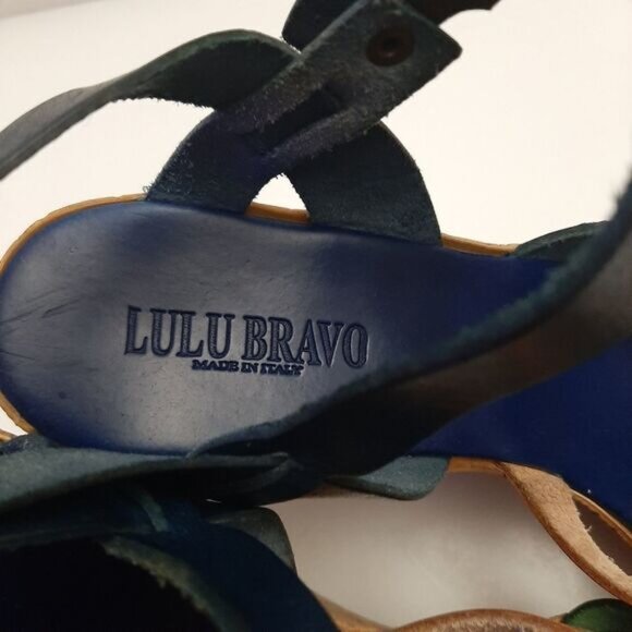 LULU BRAVO Italy Strappy Open Toe Platform Chunky Wedge Heels Sz 8.5 - Picture 14 of 16